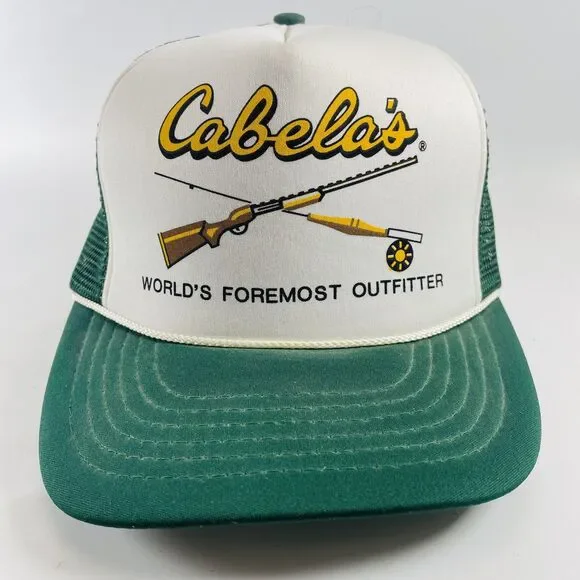 Cabela's Logo Hat Men's Snapback Green White Vintage Trucker Cap Mesh Hunt Fish - Picture 2 of 9